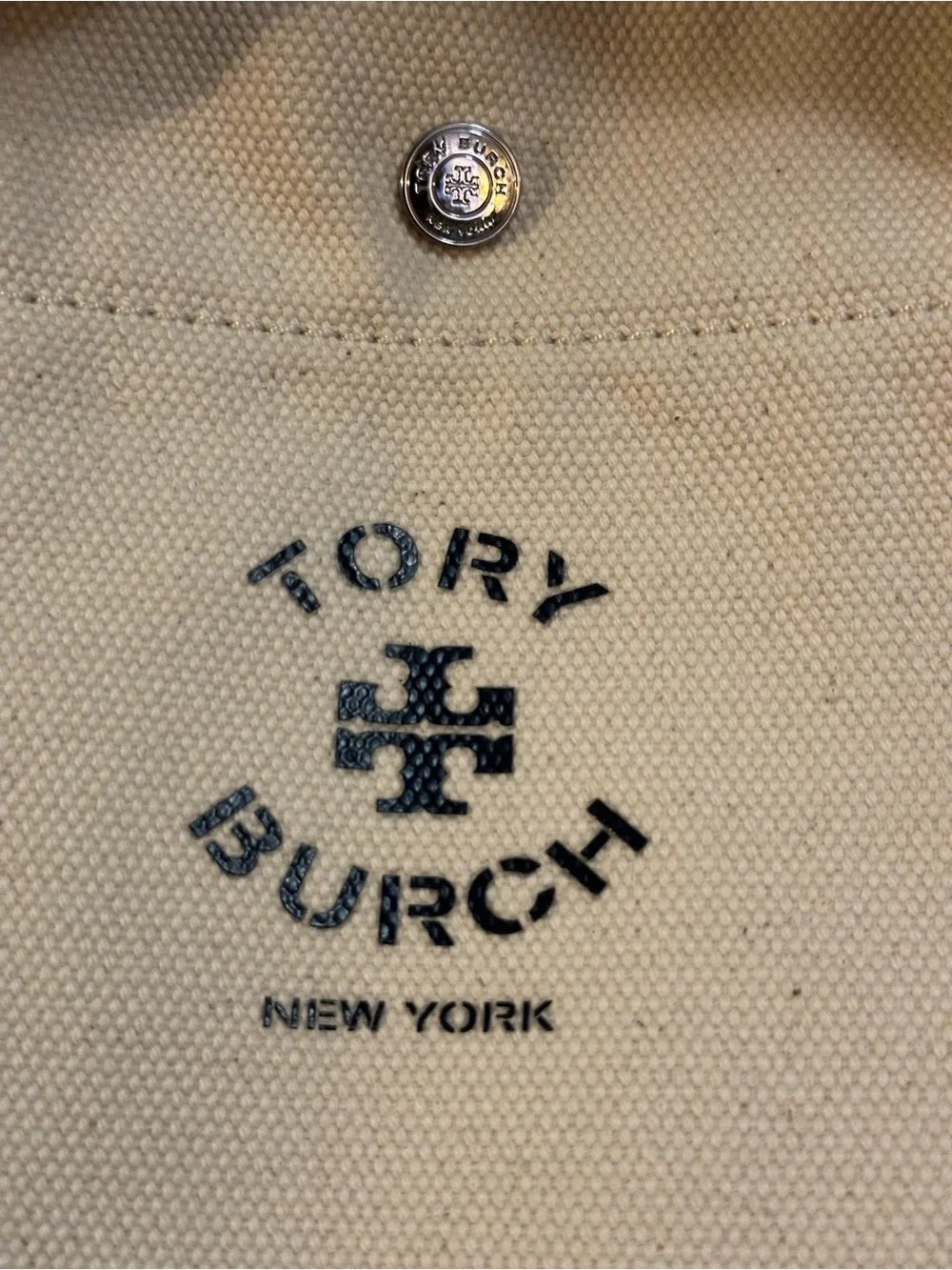 Tory Burch Cream Canvas Tote with Black Logo